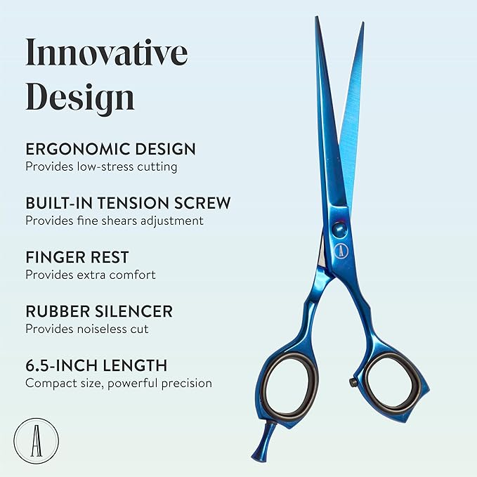 ANDUSTRIAL - Professional Hair Cutting And Thinning Scissors/Shears For Men/Women/Home/Salon - Premium High Carbon Steel Quality - Smooth And Sharp - 6.5 Inch, Blue