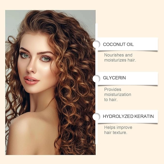 Coconut Oil Curl Defining Cream, Coconut Curling Cream for Enhances Wavy Hair and Curly Hair, Anti-Frizz Curl Cream Hydrating Hair Mask to Define All Curly Types & Hair Textures