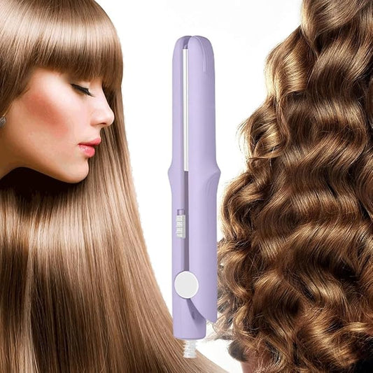2-in-1 Mini Curling Wand Flat Iron Hair Straightener, 2026 New Mini Flat Iron Straightener for All Hair-Types, Small Curling Iron, Portable Hair-Tool for Travel (Light Purple)
