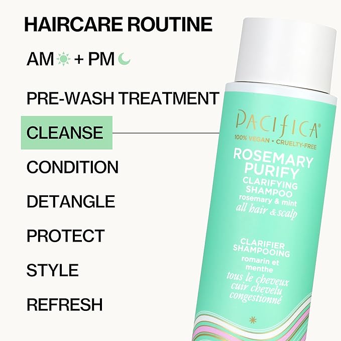 Pacifica Clarifying Shampoo – Rosemary Purify Invigorating Shampoo w/Soothing Mint for Detoxing Hair & Scalp Build-Up, Sulfate & Silicone Free - Vegan & Cruelty-Free Dermatologist Tested