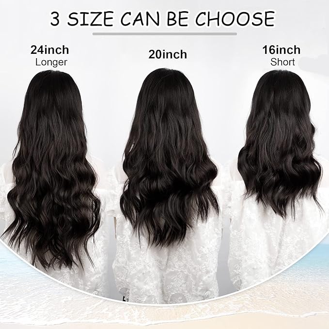 Vigorous Dark Brown Hair Extension 24InchLong Clip in Hair Extensions 4Pcs Thick Long Wavy Synthetic Hairpieces for Women