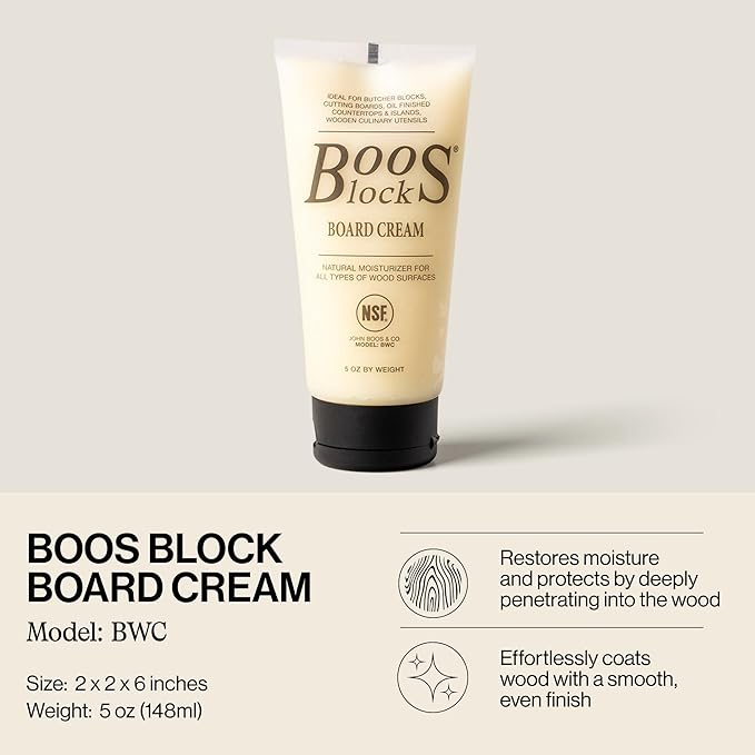 John Boos Block All-Natural Board Cream for Butcher Blocks and Cutting Boards, 5 oz - Wood Conditioner & Sealer for Maintenance and Protection, Safe Formula with Beeswax & Mineral Oil