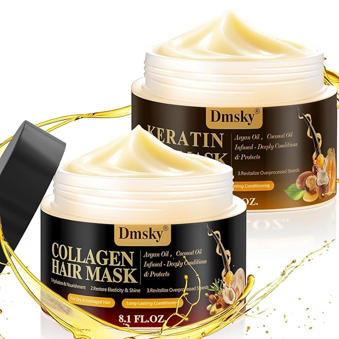 2 Pack Hair Mask for Damaged Hair - 16.2 Fl OZ Collagen Hair Mask & Keratin Hair Treatment-Hydrating,Repairing,Nourishes Deep Conditioning Hair Masks for All Hair Types