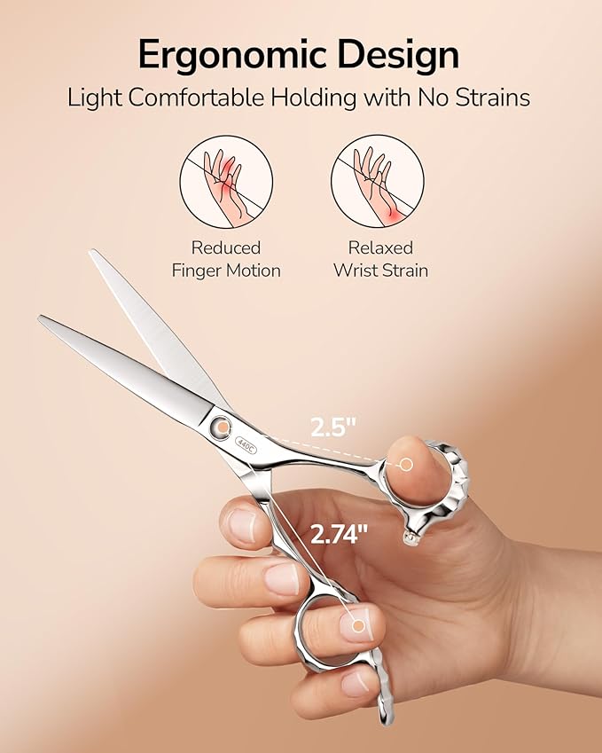 ULG Professional Hair Cutting Scissors & Shears, 6.5" 440C Japanese Stainless Steel Barber Scissors, Hand-Honed Razor Sharp Blades & Ergonomic Offset Handle for Salon & Home Use