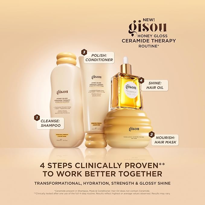 Gisou Honey Gloss Ceramide Therapy Hydrating Conditioner – Smooths, Detangles & Adds Shine with Mirsalehi Honey & Ceramides