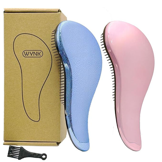 WYNK Hair Brush Detangler for Adults & Kids，Detangling Comb Hair Styling Tools & Appliances for Natural/Wavy/Curly/Coily/Wet/Dry/Oil/Thick/Straight/Long Hair(2Pack Blue Drops & Gradient Shell)