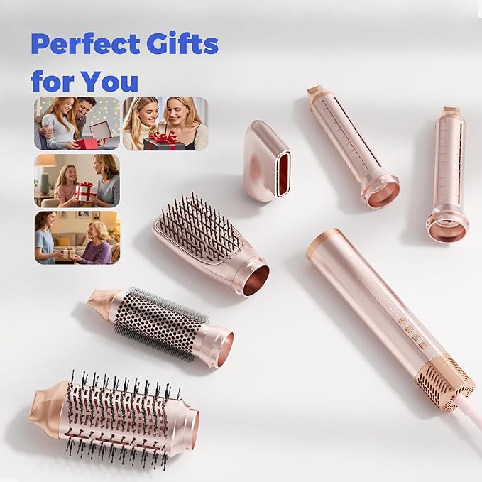 6-in-1 Hair Dryer Brush, 110,000 RPM High-Speed Hair Dryer Fast Drying,Upgraded Air Styler with Auto Wrap Curlers,Blow Dryer Brush for Straightening, Smoothing,Volumizing, No Heat Damage