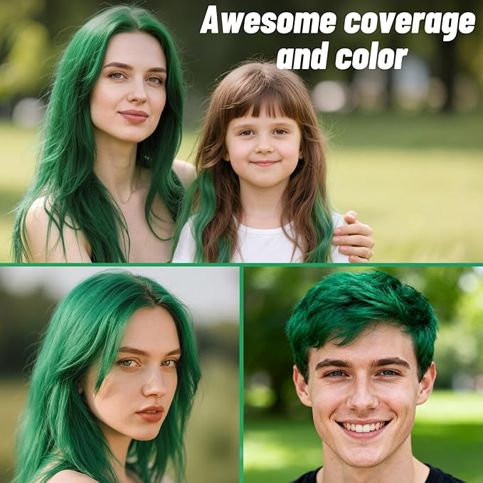 Green Hair Spray, Temporary Hair Color Spray for Kids Women Men– Safe Non Sticky Washable One Day Hair Dye Spray, Disposable Accessories Included, for Halloween Cosplay Party DIY Costume Pet Fun
