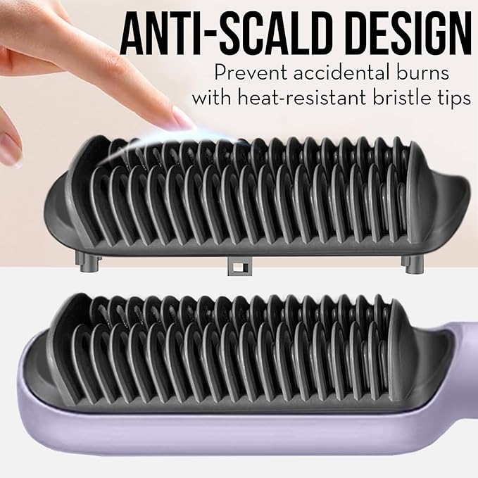 Hair Straightener Dual Brush Head - Straighten Frizzy Hair w Ease — Titanium Ionic Comb with 17 Temp Settings w LCD Display - Fast Heating, Salon-Quality Styling Tool for Women, Lavender-Royal