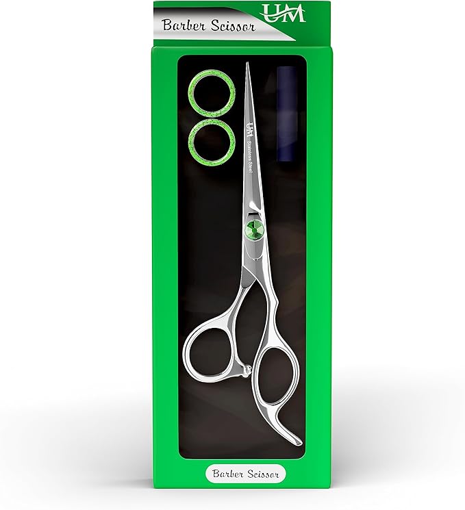 UM Supplies Scissors 6.5 | Premium Barber Shears For Hair Cutting | Multiple Purpose Cutting Scissors | Haircut Scissors For Salon I Women | Mens | kids I Pets | Silver-Green