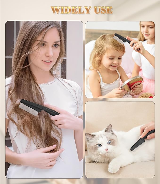 Dandruff Comb Fine Tooth Scalp Detox Comb Lice for Women, Men & Kids Stainless Steel Scalp Detoxing, Sweep & Massage Hair Brush Tool for Hair Care (Black 1PC)