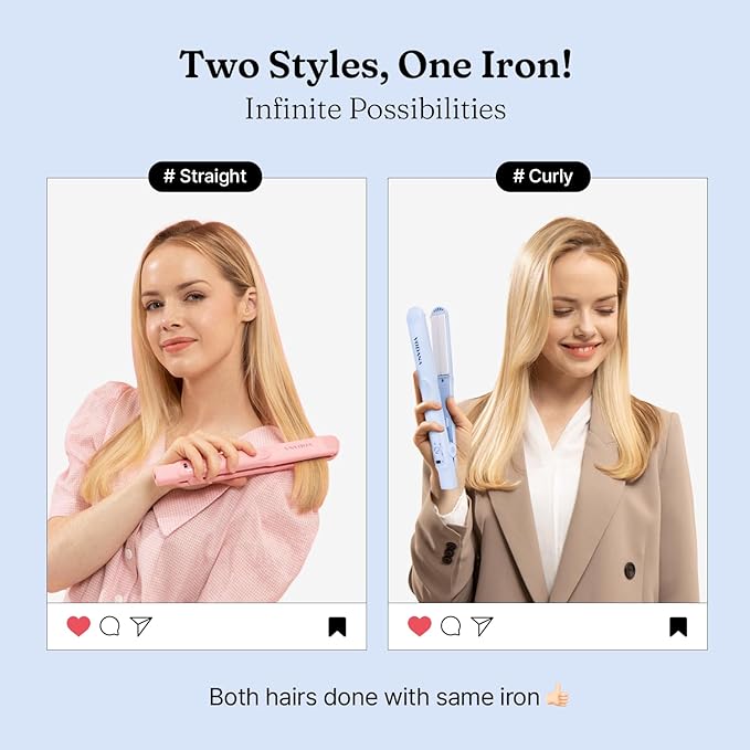 VODANA Professional Softbar Flat Iron - Ceramic Straightener with Patented Silicone Bar, Smooth & Quick Styling, Healthy Hair Solution, Dual Voltage for Worldwide Use (1 inch, Creamy Blue)