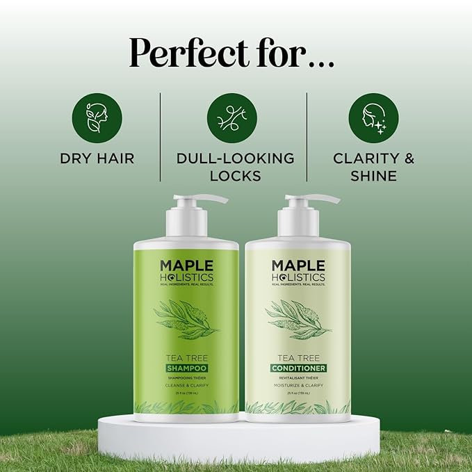 Tea Tree Shampoo and Conditioner Set - Sulfate Free Clarifying Shampoo and Conditioner for Oily Hair & Scalp Care with Australian Tea Tree Oil - Complete Dry Scalp Treatment for Build Up (25 Fl Oz)