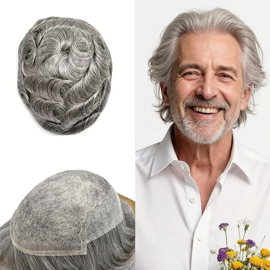 Mens Hair System French Lace Front Bleached Knots Human Hair Toupee for Men Hairpiece