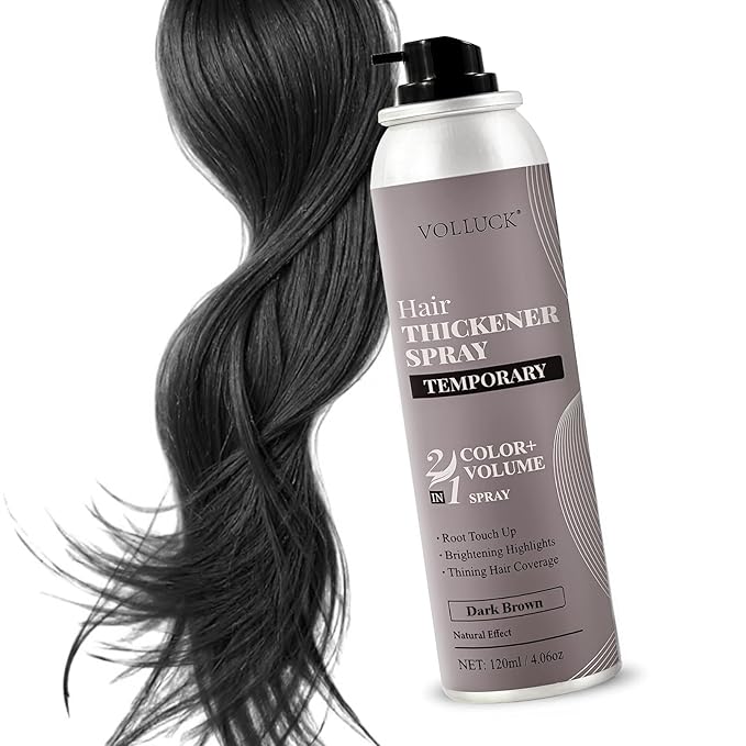 VOLLUCK Hair Thickening Fibers Spray, Temporary Colored Hair Thickener for Root Touch Up Spray, Grey Coverage Root Concealer for Women & Men, | Volumizing & Thickening | Black