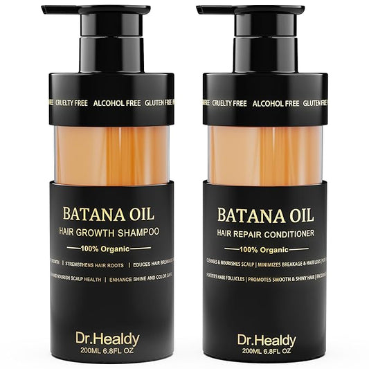 Batana Oil Shampoo and Conditioner Set - for Hair Growth,Thickening & Hydration,Sulfate Free - Fights Hair Loss & Clarifies Scalp -Root Activator Shampoo for Men (6.8 Fl Oz×2)