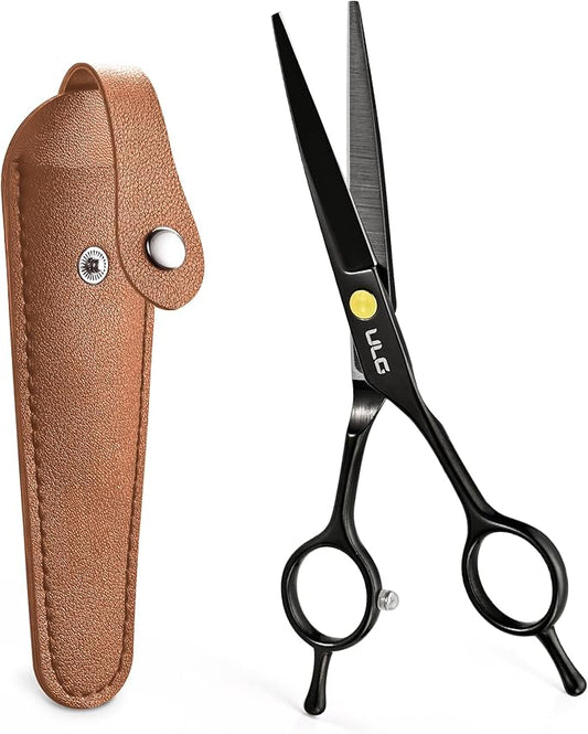 ULG Hair Cutting Scissors Professional Salon Shears 6.5-Inch Ultra Sharp Barber Scissors with PU Leather Case, Left/Right Symmetrical, Stainless Steel Haircut Scissors for Men, Women, Salon & Home Use
