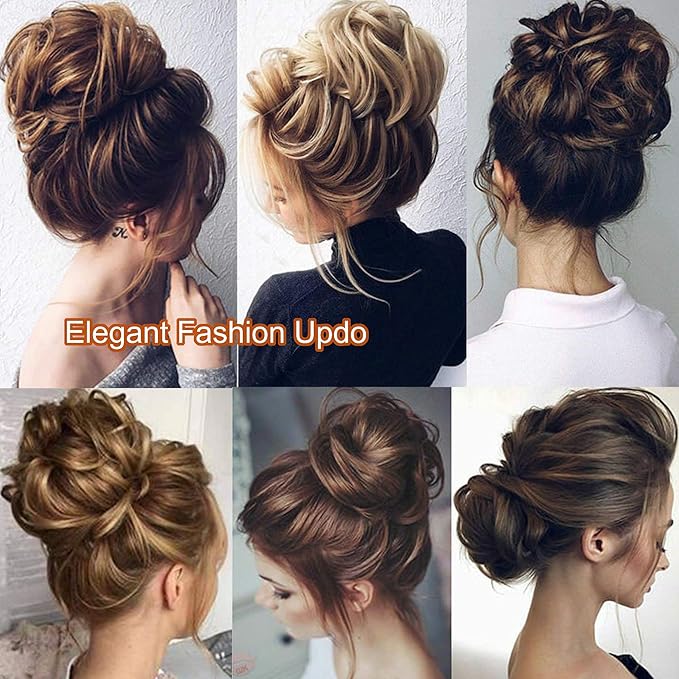 Benehair Messy Bun Hair Piece Scrunchy Updo Hair Pieces for Women Fluffy Wavy Hair Bun Scrunchies Donut Hairpiece Synthetic Chignons With Elastic Rubber Band Light Ash Brown to Bleach Blonde 1pc 25g