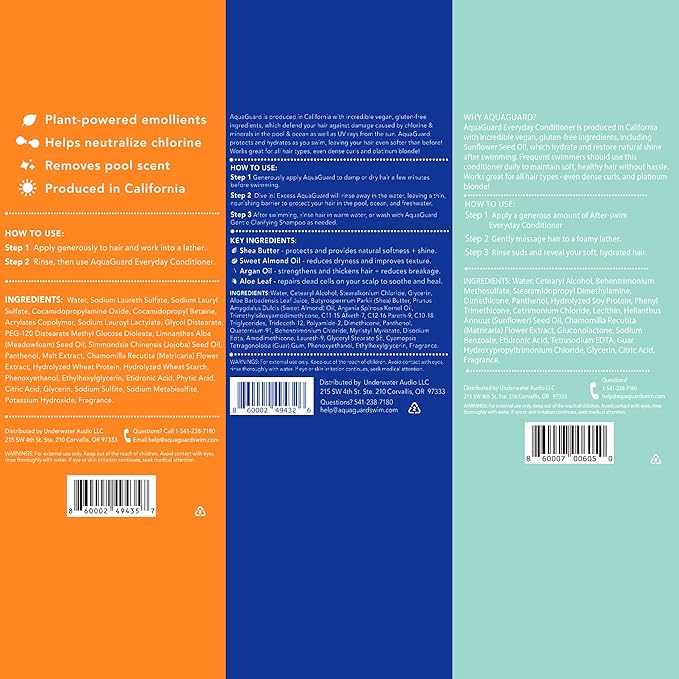 AQUA GUARD Swimmers Essential Hair Protection Bundle | Prevents Chlorine Damage + Softens Hair While Swimming | Color Safe, Leaves Hair Smelling Great | Made in California