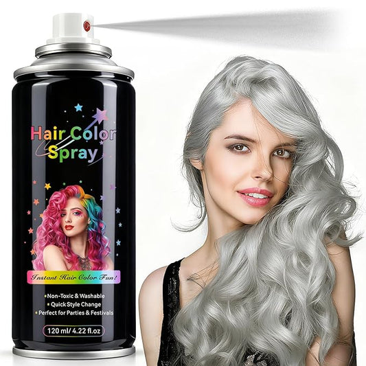 Temporary Hair Spray Color for Kids Women - One-Time Use Green Hair Spray, Vegan and Cruelty-Free Semi-Permanent Hair Color Dye (4.02Oz, Gray)