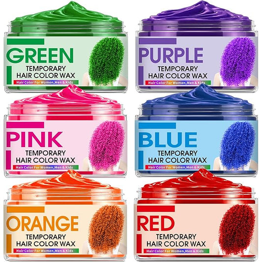 6 Color Temporary Hair Color Wax,Christmas Gifts,Stocking Stuffers for Kids, Blue Green Purple Pink Orange Red Hair Dye Natural Instant Hair Wax Color,DIY Temporary Hair Color for Kids Teens Women Men