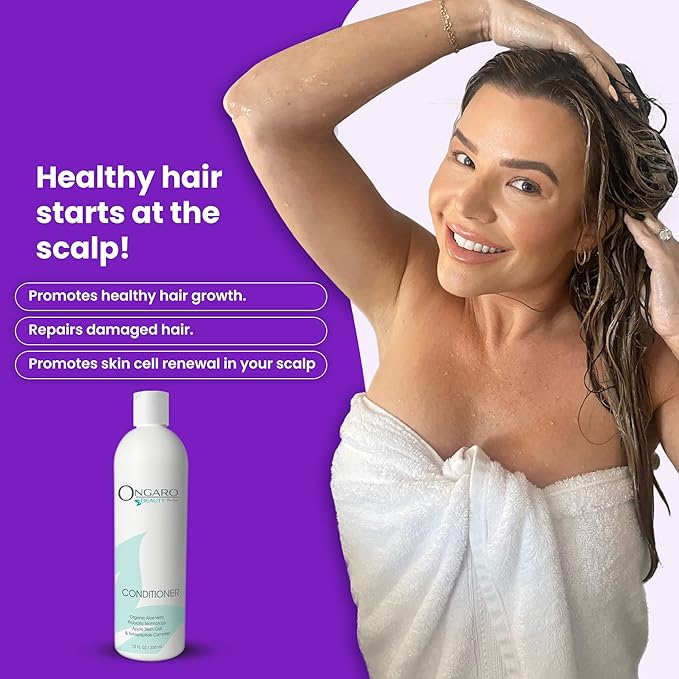 Ongaro Beauty Organic Hair Conditioner for Men & Women - Moisturizing Hydrating Conditioner with Aloe Vera, Vitamin E & Apple Stem Cells, Restores Damaged Hair & Promotes Healthy Hair Growth - 12fl oz