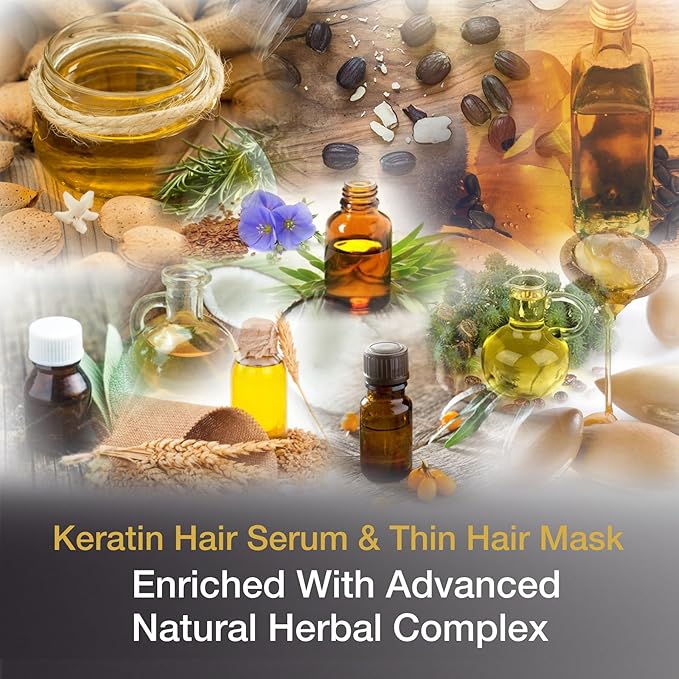 Vitamins Keratin Hair Serum and Mask Travel Kit - Weightless Heat Protectant Anti-Frizz , Deep Conditioner for Dry Damaged Hair - Pro Ultra Repair for Glossy Hair