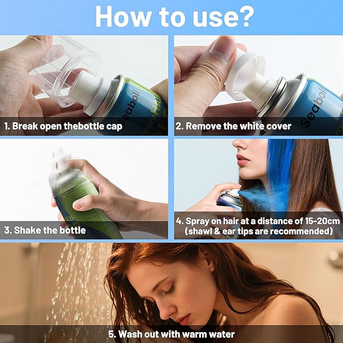 Blue Hair Spray, Temporary Hair Color Spray for Kids Women Men– Safe Non Sticky Washable One Day Hair Dye Spray, Disposable Accessories Included, for Halloween Cosplay Party DIY Costume Pet Fun