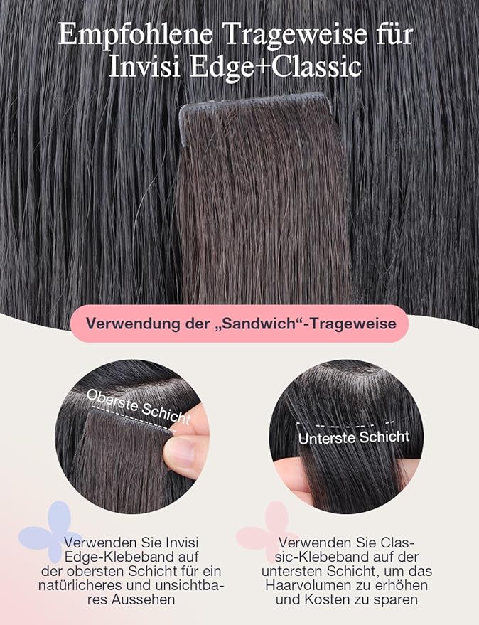 DOORES Seamless Hair Extensions Real Human Hair Tape in Invisi Edge, Dark Brown to Chestnut Brown 10pcs Injection Tape-ins 25g 18 Inch, Injected Natural Human Tape in Extensions