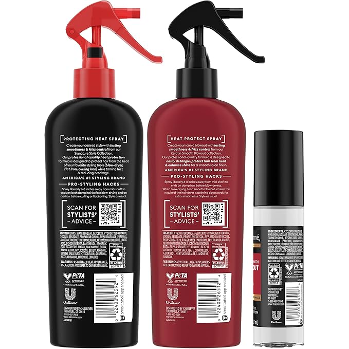 TRESemmé Blowout Products for Hair with 450°F Heat Protection & Frizz Control – Keratin Smooth Blowout Spray & Silk Serum + Protecting Heat Spray (3 Piece Set)