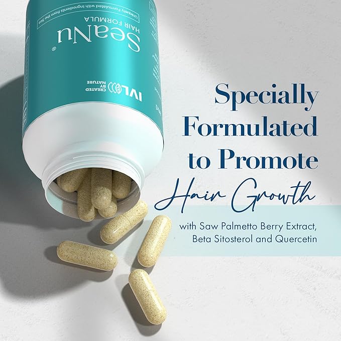 IVL - SeaNu Hair Vitamins Supplements - Hair Strength, Strand Thickness, Hair Growth - with Biotin, Vitamin B3, Zinc, Saw Palmetto Berry Extract, Green Lipped Mussel - Vitamin Hair Growth (3 Pack)
