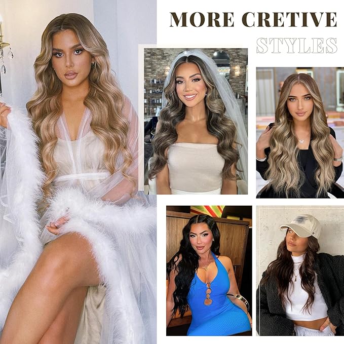 Vigorous Clip in Hair Extensions Black Mix Blonde Long Wavy Hairpieces 20Inch Hair Extensions Clip Ins Soft Synthetic Hairpieces for Women (7Pcs)