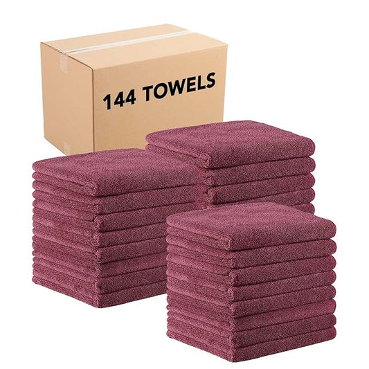 Arkwright Bleach Proof Salon Towels Bulk - Case of 144 - Ultra Soft, Gentle Microfiber, Highly Absorbent & Quick Dry Spa Facial Towel for Hair Stylist, Nail Shop, and Esthetician, 16 x 27 in, Burgundy