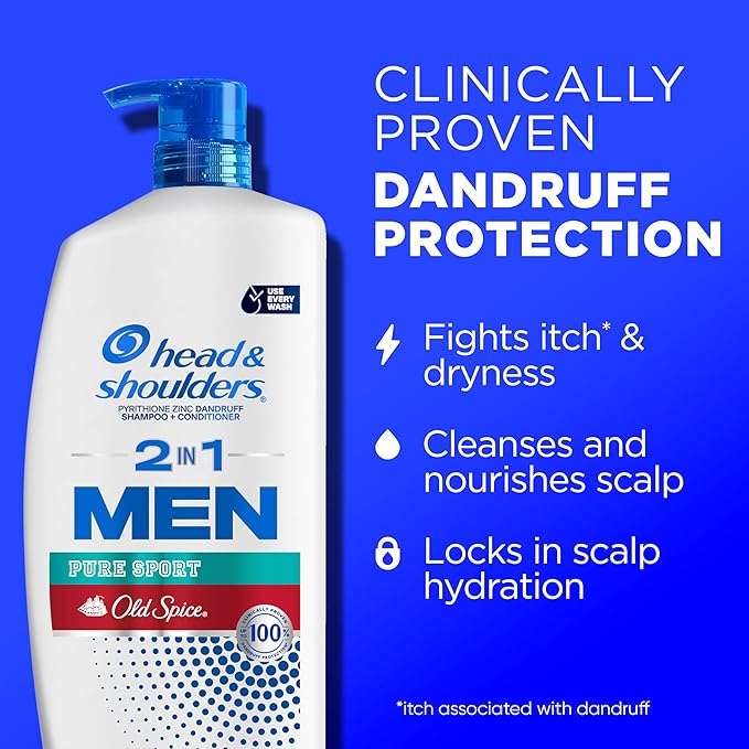 Head & Shoulders Anti-Dandruff Shampoo and Conditioner, Old Spice Pure Sport Men's 2-in-1 Twin Pack, 1% Pyrithione Zinc, Dandruff Shampoo for Men, 31.4 fl oz Each