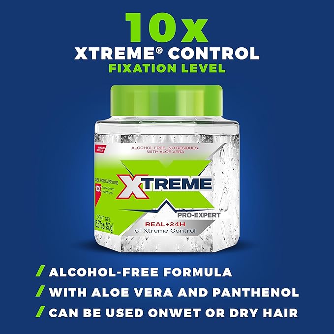 Xtreme Pro-Expert Clear Styling Hair Gel, Alcohol-Free 24-Hours Xtreme Control With Aloe Vera, 15.87 oz (Pack of 12)