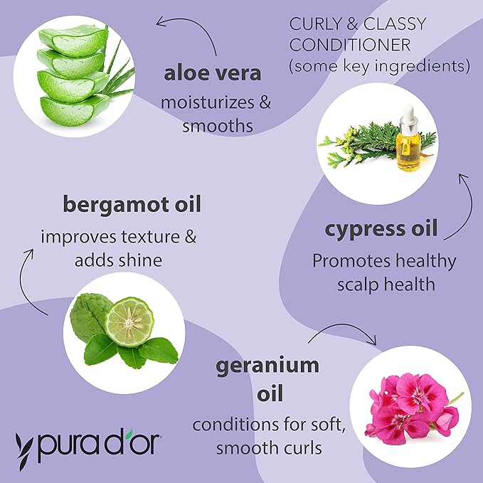 PURA D'OR Curly & Classy Hydrating Conditioner (16oz) Ultimate Definition and Bounce for Gorgeous Curls, Enriched with Coconut Oil, Kukui Seed Oil, and Premium Oil Blend