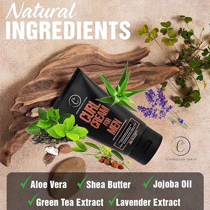 Controlled Chaos Curl Cream for Men - Hair Styling Cream For Wavy and Curly Hair With Shea Butter, Jojoba Oil, Coconut Oil, add Smoothness, Anti-frizz, Sulfate-Free Curl Cream (5oz)