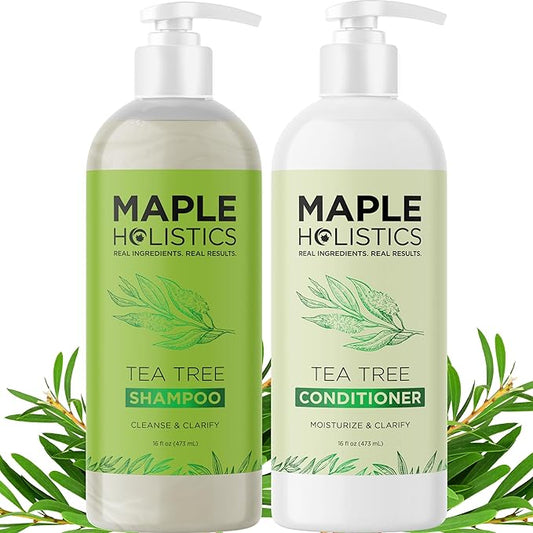 Tea Tree Shampoo and Conditioner Set - Sulfate Free Clarifying Shampoo and Conditioner for Oily Hair & Scalp Care with Australian Tea Tree Oil - Complete Dry Scalp Treatment for Build Up (16 Fl Oz)