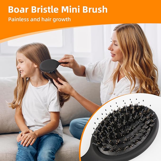 Hair Brush and Comb Set, 3Pcs Paddle Hairbrush Set for Women Men, Mini Travel Boar Bristle Detangling Rattail Fine Styling Combs for Curly, Thick, Thin, Wig