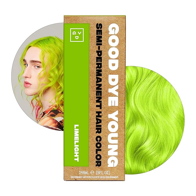 Good Dye Young Semi-Permanent Hair Color, Vegan and Cruelty-Free Hair Dye, Last up to 24 Washes, Non-Damaging Conditioning Hair Color (5FL OZ, Limelight)