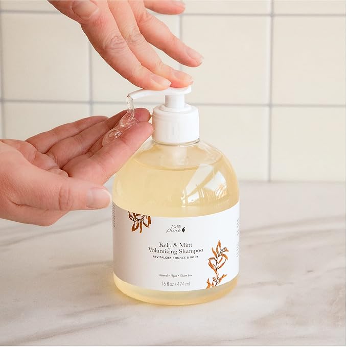 100% PURE Kelp & Mint Volumizing Shampoo Purifying Deep Detox - Hydrating Botanical Body Boost for Dry, Damaged Thinning Hair, Promotes Healthy Growth for Women & Men - Sulfate Free - 16 Fl Oz