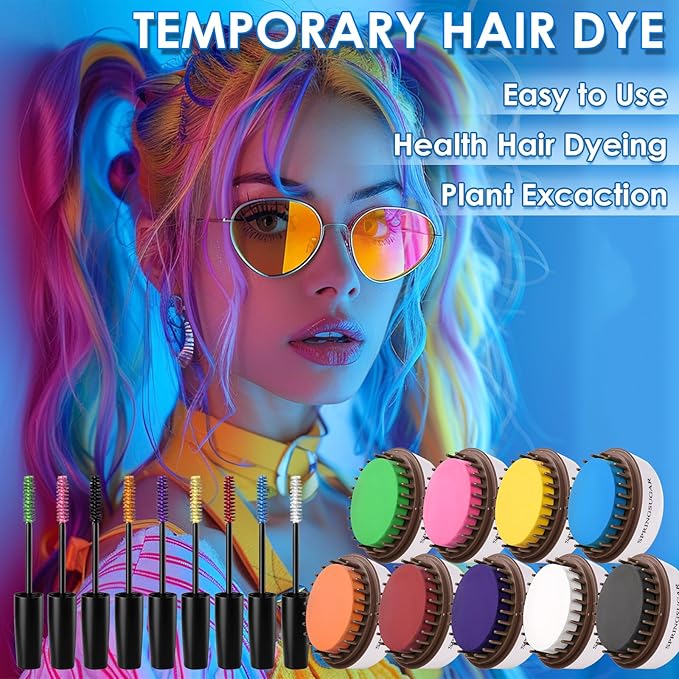 Blue Temporary Hair Chalk Color Comb + Washable Hair Mascara Dye for Girls Kids, Makeup Vibrant Dye Hair Colors for Halloween, Cosplay, Sporting Events, DIY Hair Parties Christmas