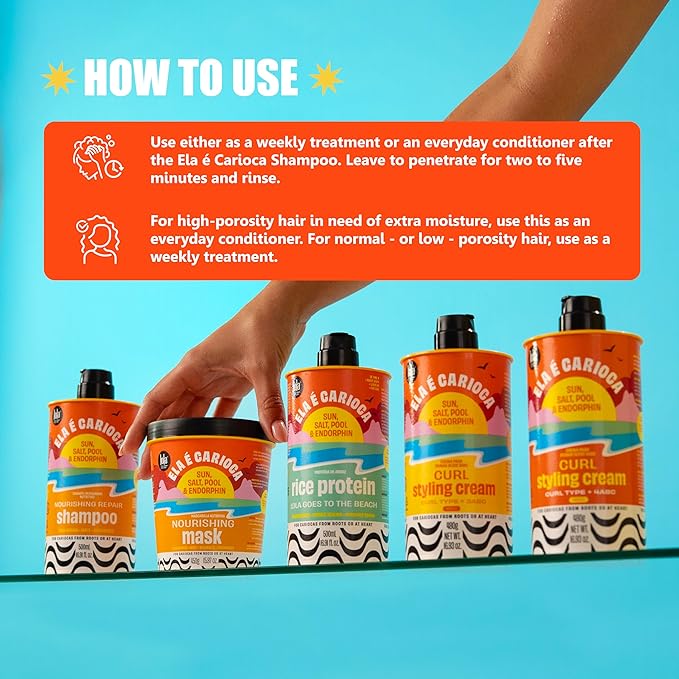 Lola From Rio - Ela E Carioca - Deeply Nourishing Hair Mask For All Types Of Damaged Hair, Restores Softness, Shine, Protection from UV Rays, Hard Waters, and Post Exercise Sweat 15.87 Fl Oz