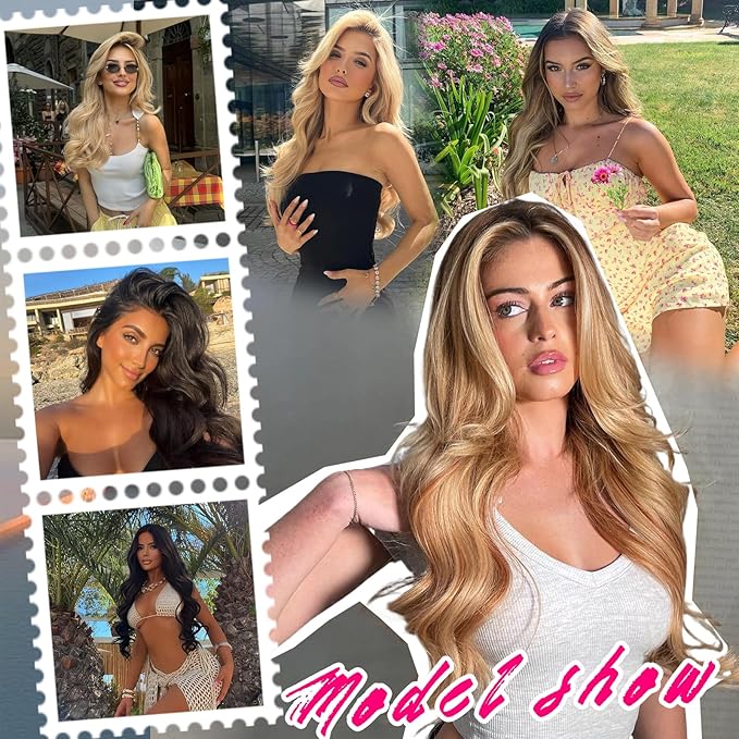 Vigorous Clip in Hair Extensions 20Inch Bright blonde Hair Extension Clip Ins 4Pcs Long Wavy Soft Synthetic Hairpieces for Women Girls Daily Use Event Party Use