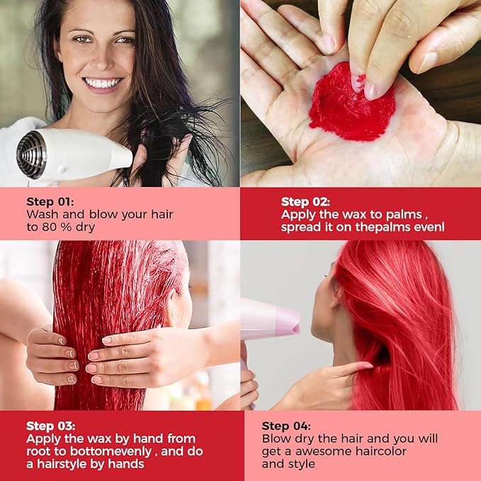 EFLY 4.23 oz-Instant Hairstyle Cream Hair Pomades, Temporary Styling Hair Color Wax for Party, Cosplay, Easy Cleaning (1, Red)