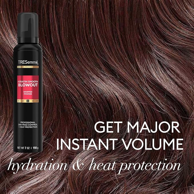 TRESemmé Keratin Smooth Blowout Hair Styling Bundle – Mousse + Finishing, Protecting Heat & Shine Sprays, Frizz Control