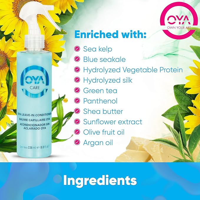 OYA Leave In Hair Conditioner - 236 ml - For Natural, Color Treated, Frizzy, and Curly Hair - Detangle, De-Frizz, and Hydrate - Leave-In Conditioner Safe for all Hair Types - Sulfate and Paraben Free