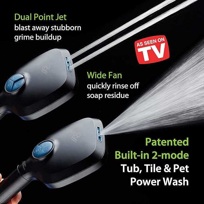 AquaCare High Pressure 10 Spray Mode Filtered Showerhead - Handheld Shower Head Filters Chlorine to Heal Dry Skin, Revive Hair - Dual Power Wash Cleans Tub, Tile, Pets - Hard Water Softener, Black