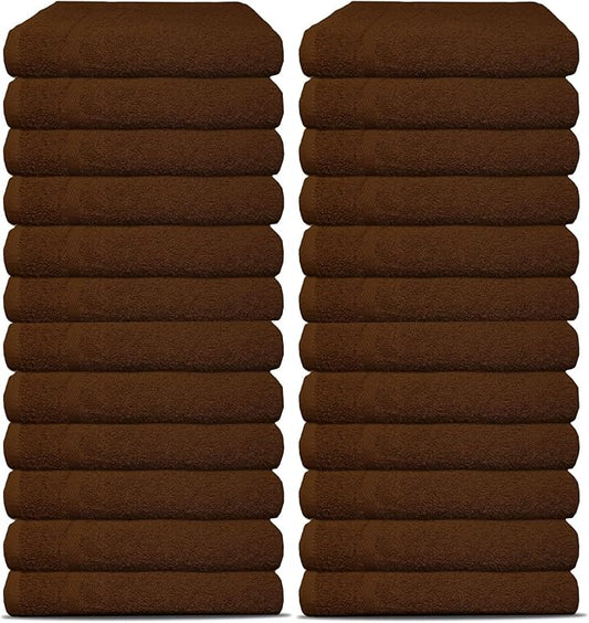 24 Pack Luxury Salon Towels, 100% Ringspun Cotton Comfort, Not Bleach Proof Highly Absorbent Barber Towels (27 x 16) Hair Towel Wrap for Women, Hand, Gym, Beauty, Spa & Home Hair Care – Brown