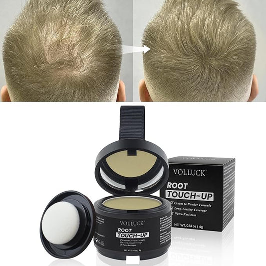 VOLLUCK Hairline Powder Instantly, Root Touch up Powder Hair Color Upgraded, Grey Root Cover up Conceals Hair Loss, Hairline Shadow for Women & Men for Thinning Hair Natural, Sweatproof (Med Blonde)
